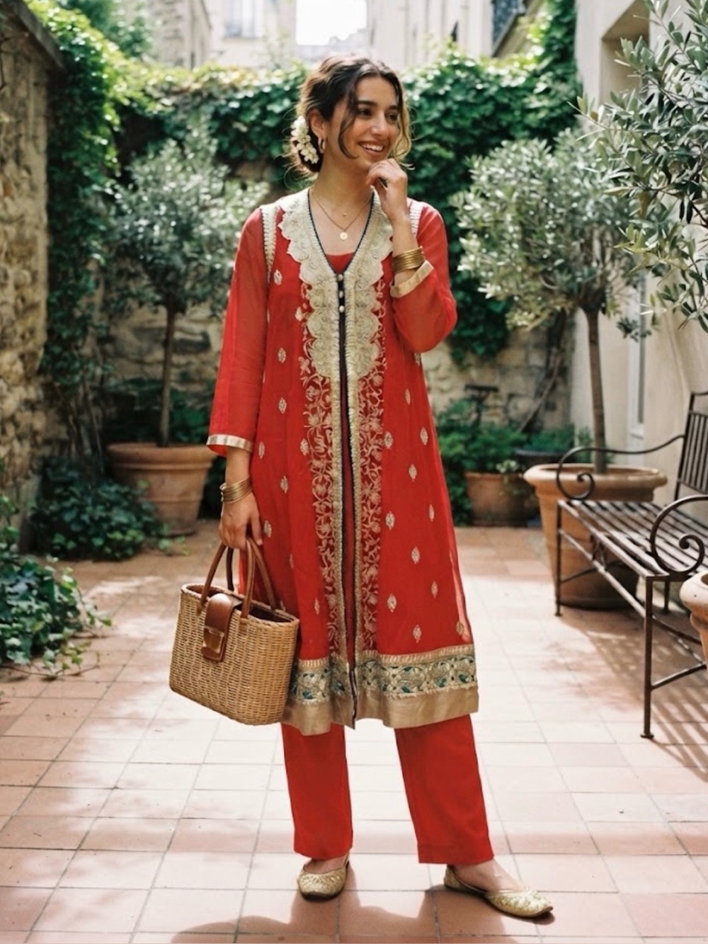Indian Style Red & Gold Embroidered Pakistani anarkali Set / Size S